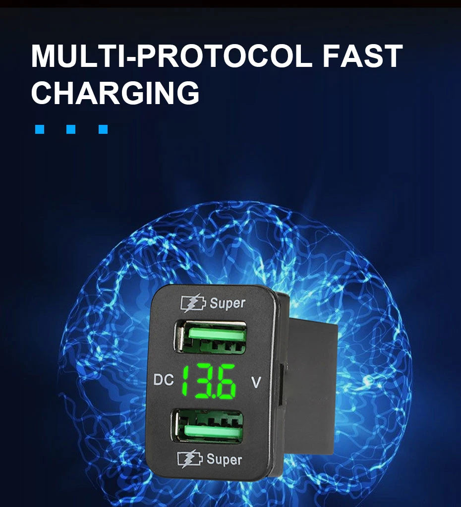 BLALION 45W 5A QC PD 3.0 USB Car Charger Auto Mobile Phone Charger Adapter Fast Charging LED Voltage Display for Toyota Series