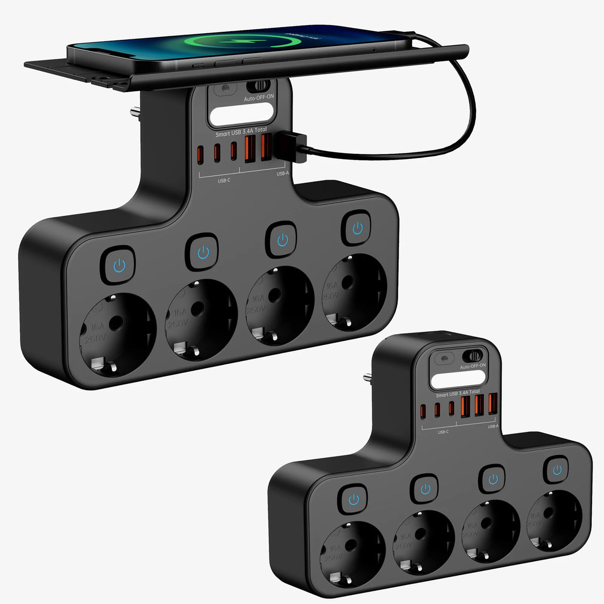 EU Switched Socket Adapter with USB-C