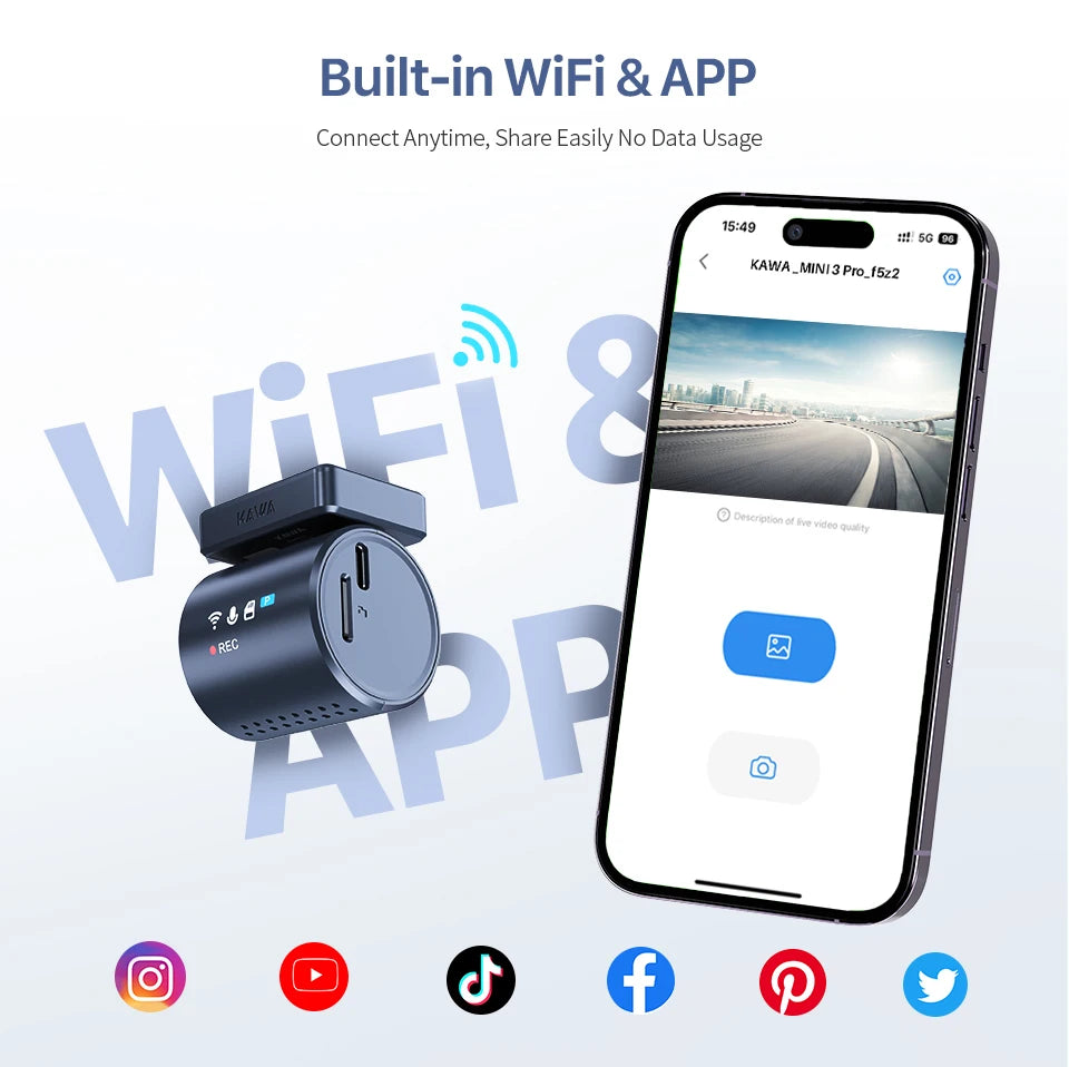 2K Mini Dash Cam with WiFi, Voice Control and Parking Monitor