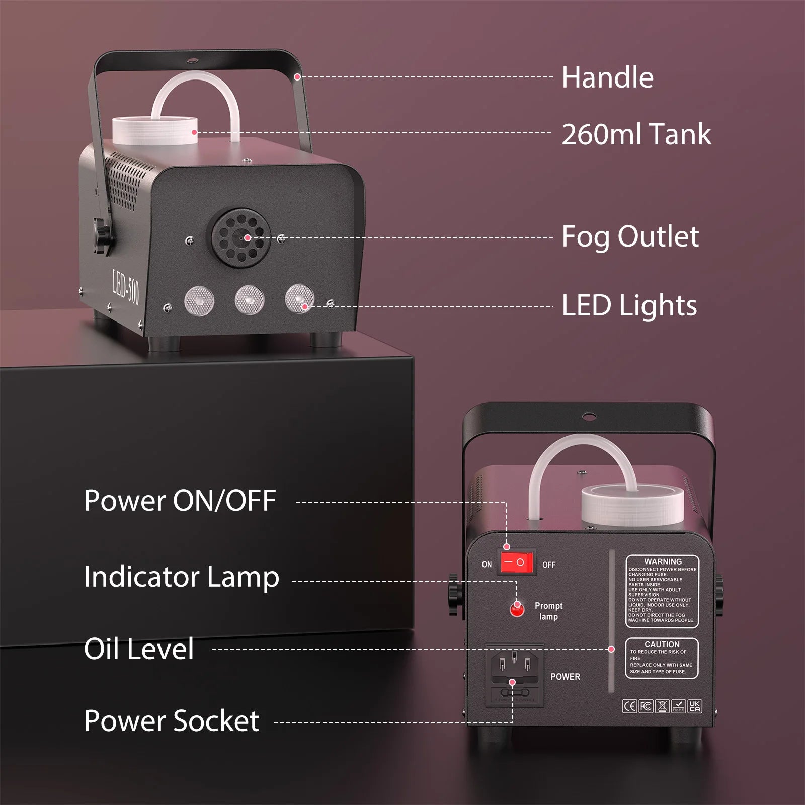 U'King 500W RGB mlhový stroj s dálkovým ovládáním