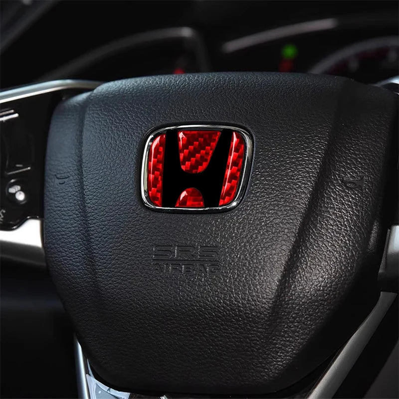 Carbon Fiber Car Steering Wheel Sticker Emblem Badge Trim Decal For Honda Civic CRV HRV Fit Accord Luxury Decorative Accessories
