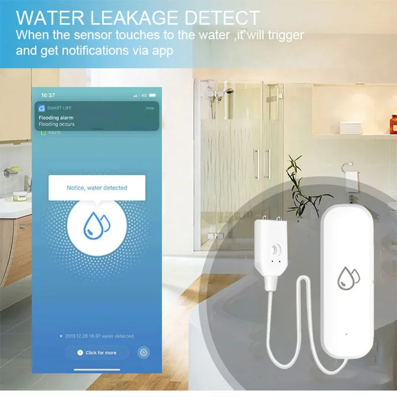Tuya WiFi-vattenläckagesensor, larm vid översvämning och vattenläckage, smart hemautomation, säkerhetsskydd för bostäder, Smart Life-app