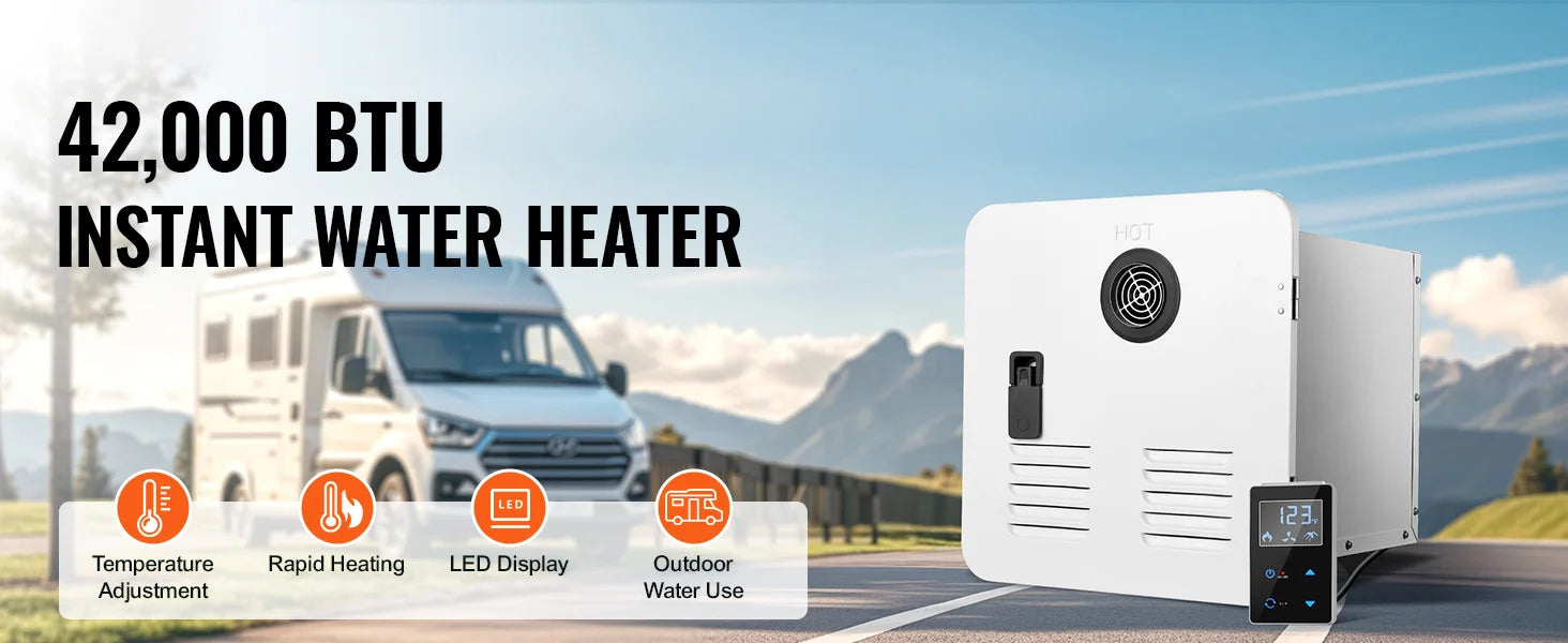 RV Tankless Water Heater 42,000 BTU Instant Hot Water 15x15