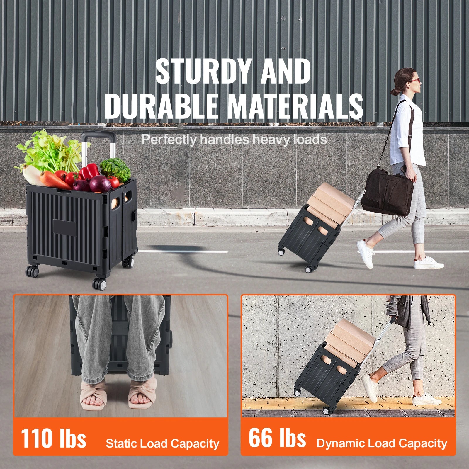 Foldable Utility Shopping Cart with Wheels & Telescopic Handle