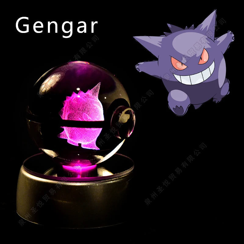 Pokemon Crystal Ball 3D Pikachu Gengar Mewtwo Night Light Lamp Pokeball 3D Glass Pokemon Crystal Ball Statue Kids Birthday Gift 