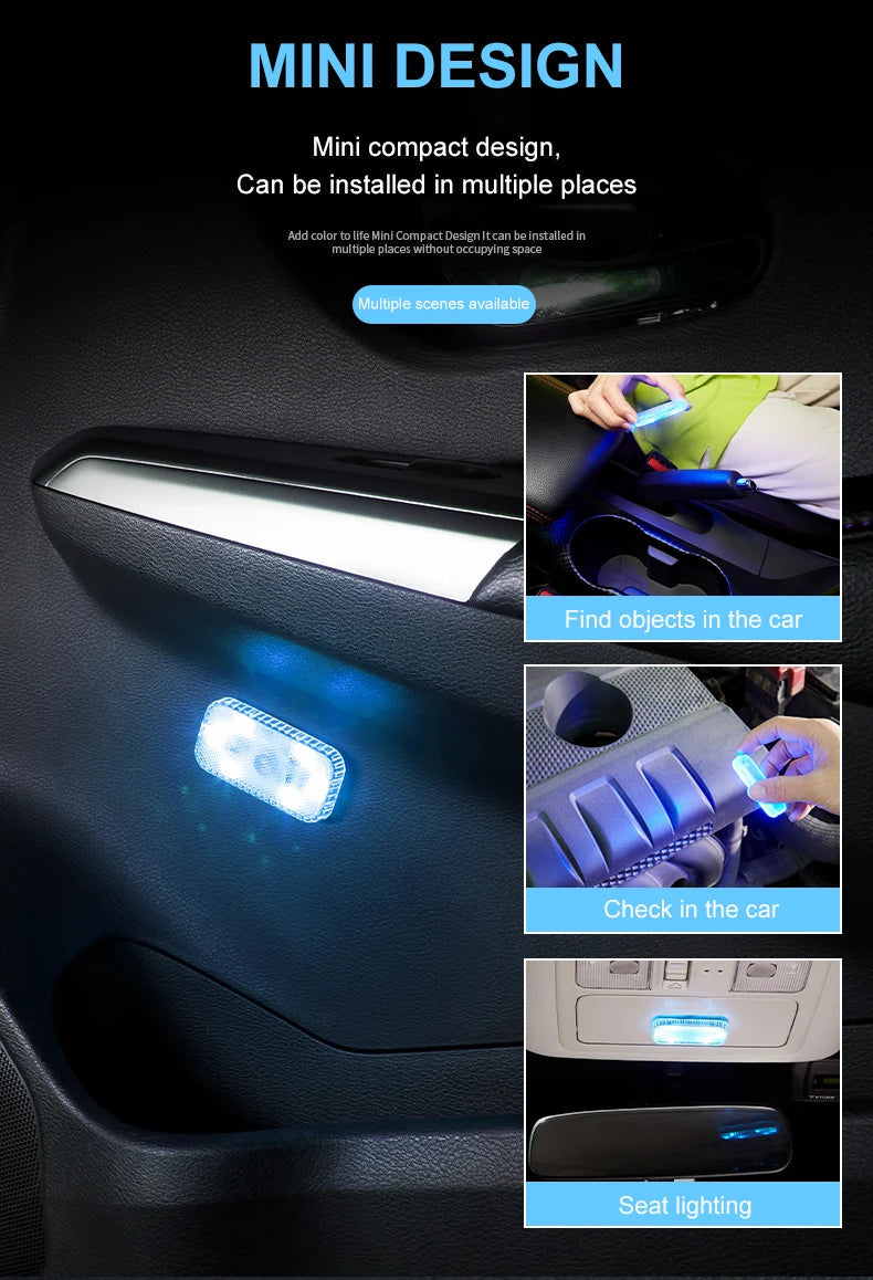 LED Touch Light Mini Wireless Car Interior Lighting Auto Roof Ceiling Reading Lamp for Trunk Storage Box USB Charging 