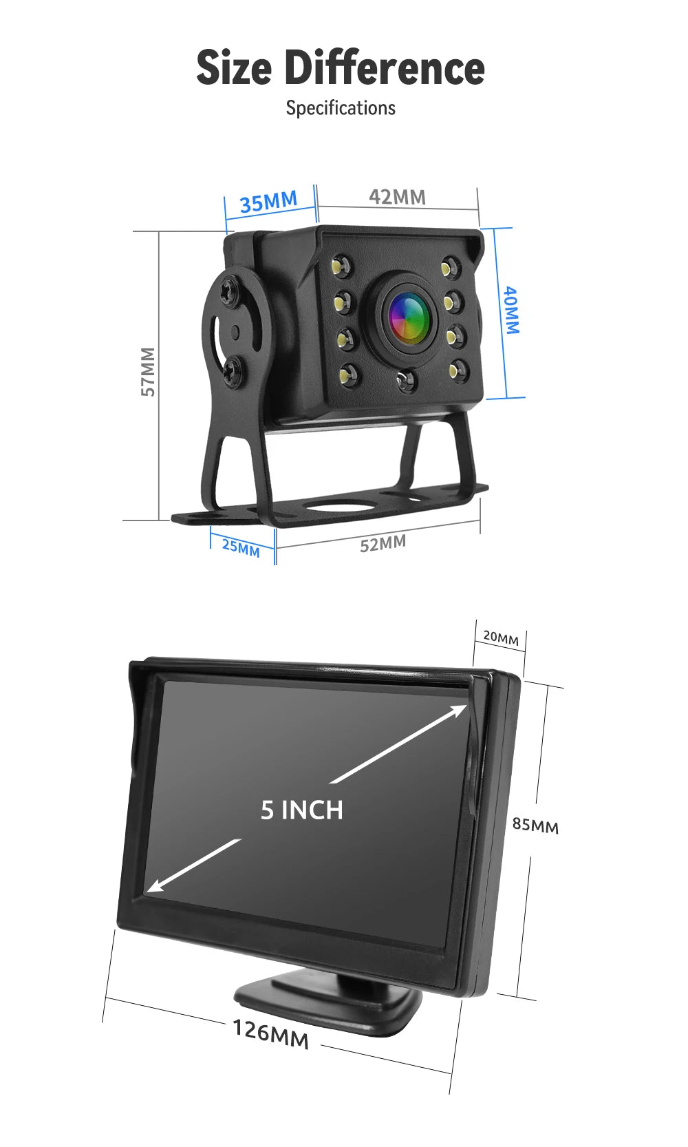 Kit caméra de recul avec moniteur et vision nocturne (4,3-7")