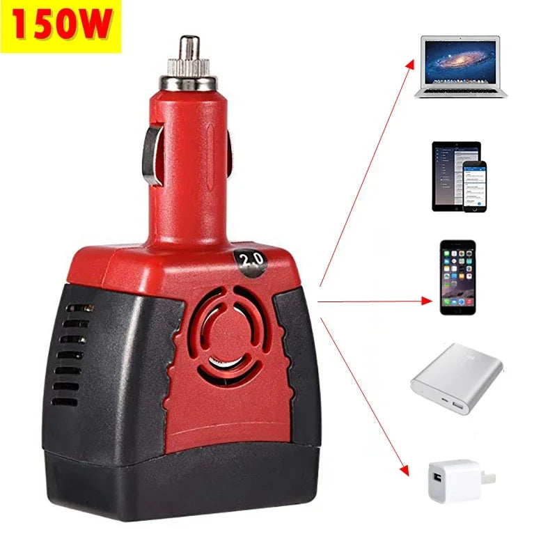 150W Car Power Inverter DC 12V to AC 220V with USB Ports
