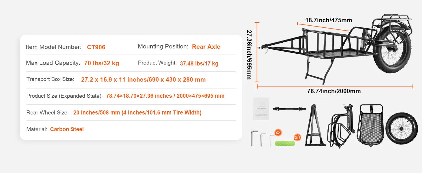 Bike Cargo Trailer 70 lbs Capacity with Quick Release & 20" Wheels