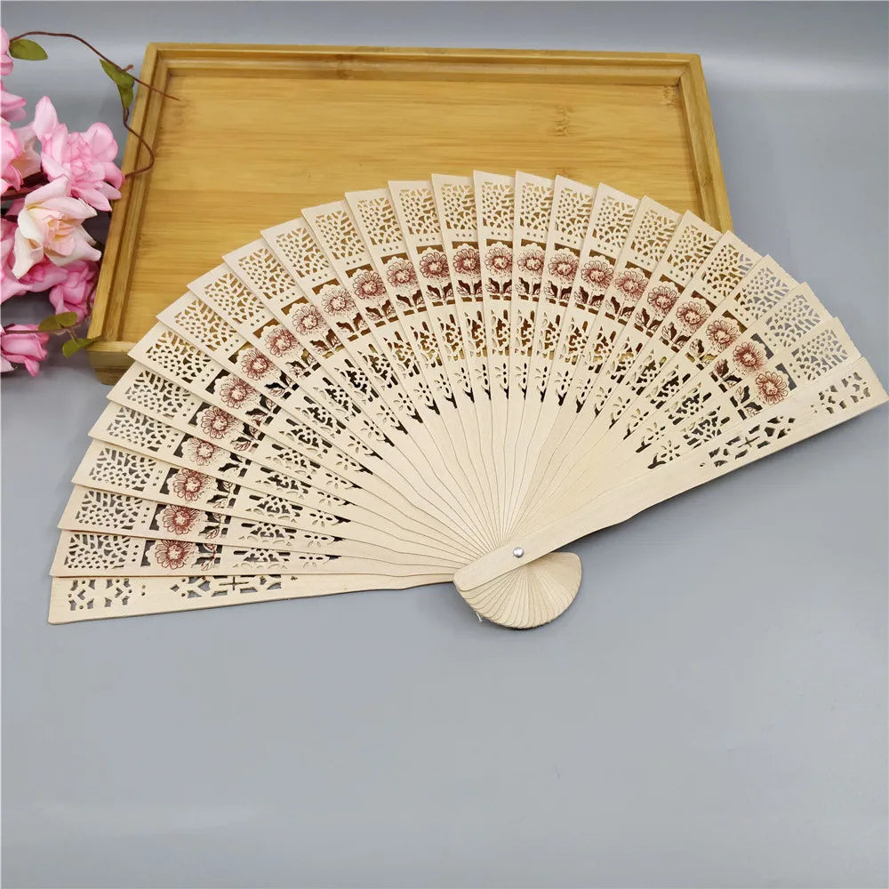 Faltbarer Handfächer aus Holz, 20.5 cm, für Hochzeiten und Gäste