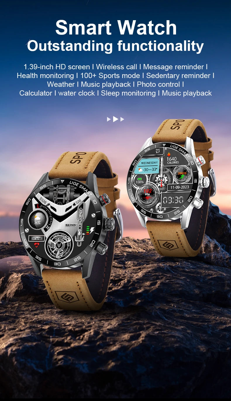 LIGE 2024 New Rugged Military GPS Smart Watch Men AMOLED HD Screen Heart Rate Bluetooth Call Waterproof Outdoor SmartWatch 