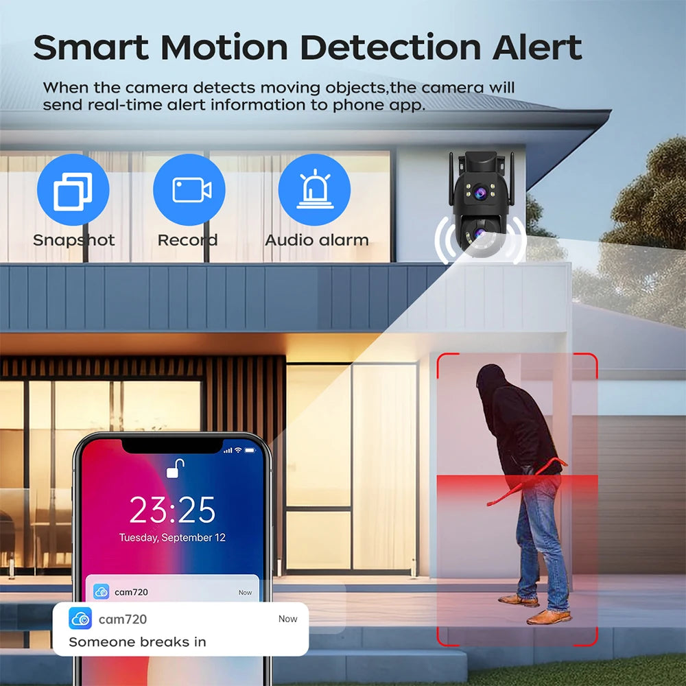 Utomhuskamera med dubbla linser, nattseende och 5G WiFi