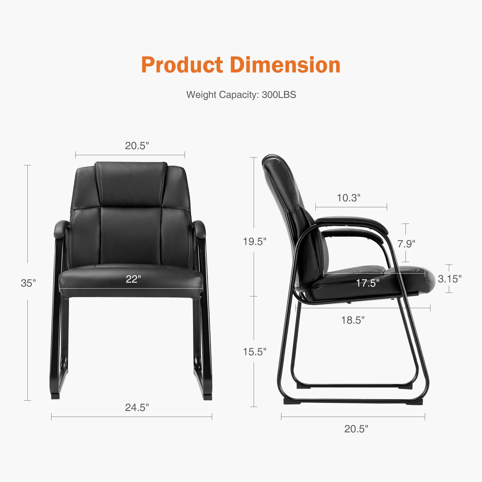 Ergonomic PU Leather Office Guest Chair with Padded Arms and Backrest