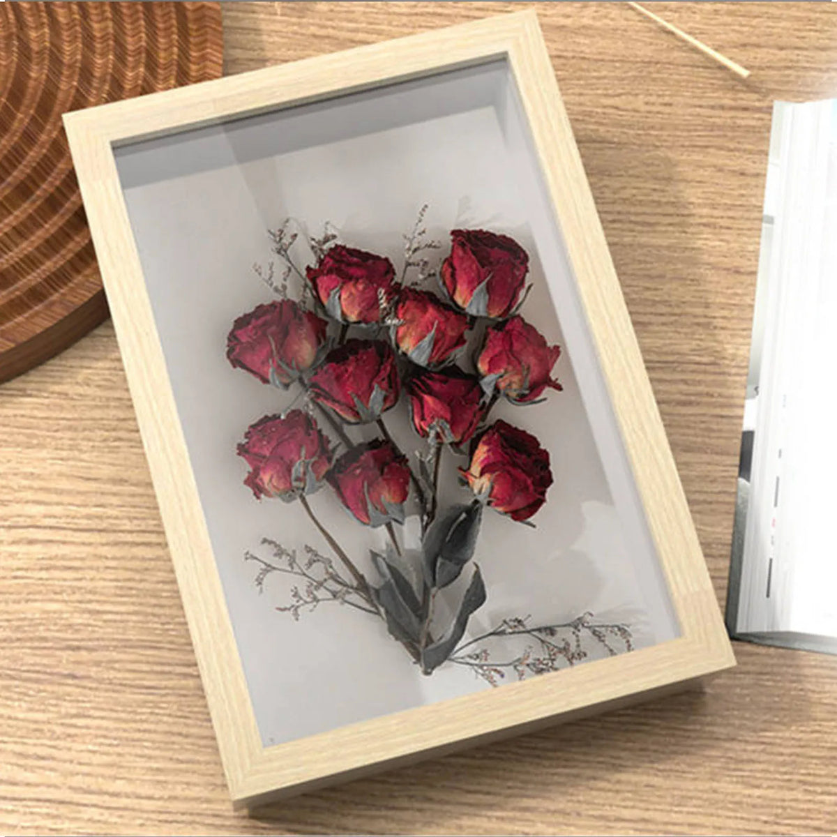 Wooden Shadow Box Frame for Keepsakes and Dried Flowers