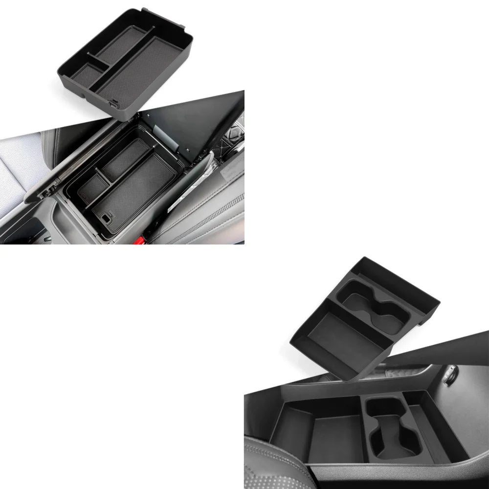 Smabee for Hyundai Santa Fe 2024 2025 2026 Storage Box Cup Holder Anti Dirt Pad Car Interior Accessories Organizer Tidying Black