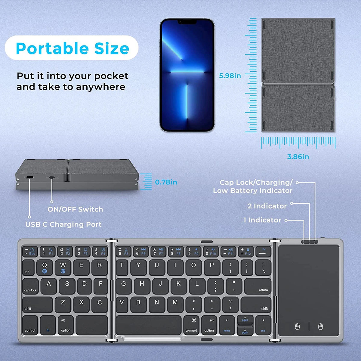 Tastiera Bluetooth pieghevole con layout opzionali