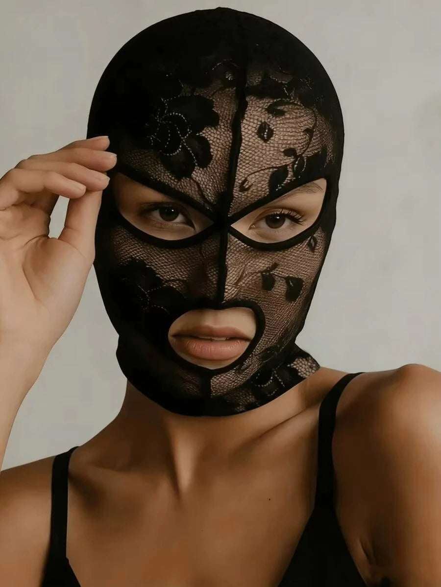 Masque de Venise gothique en dentelle pour homme et femme, visage entier, ouvertures pour les yeux et la bouche, voile noir