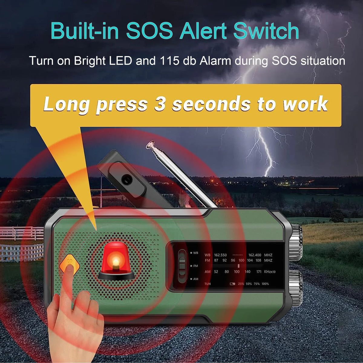 Radio de emergencia de manivela con carga solar