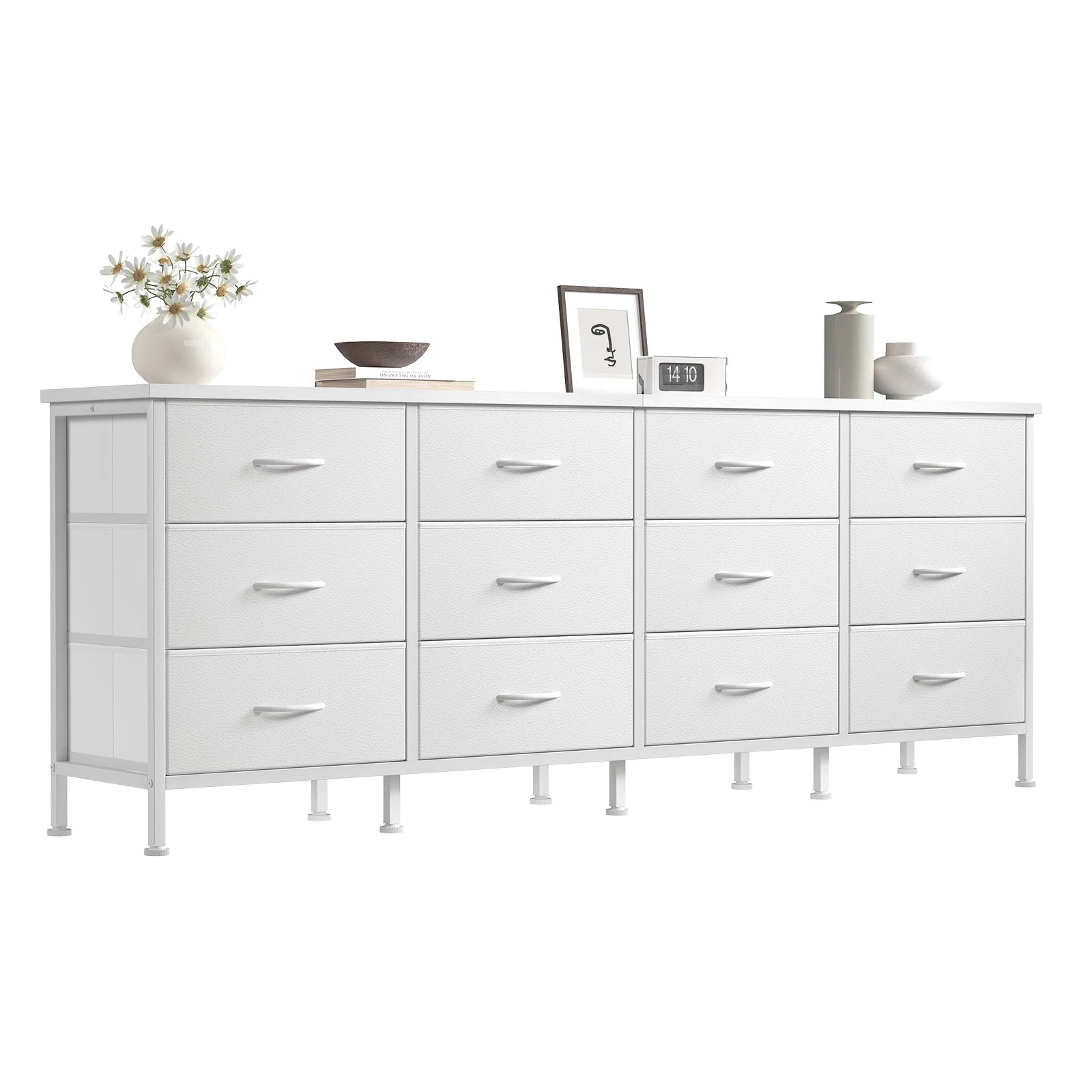 12 Drawer Fabric Storage Cabinet TV Stand with Wood Top