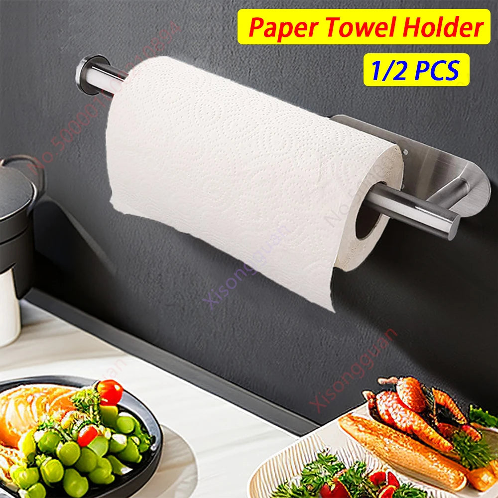 1/2PCS Kitchen Paper Towel Holder Toilet Paper Holder Adhesive Tissue Rack Napkin Dispenser Cabinet Storage Bathroom Accessories 