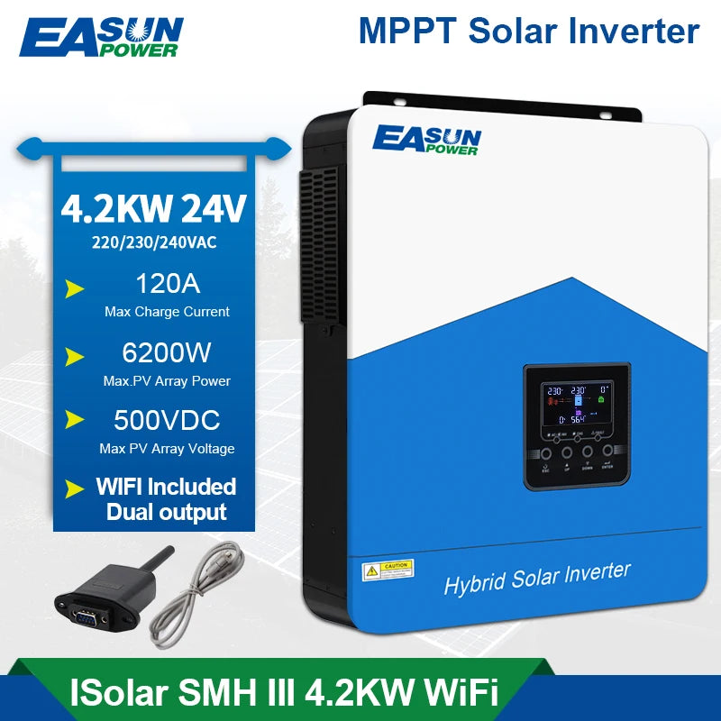 EASUN POWER Hybrid Solar Inverter 6.2KW 4.2KW 3.2KW 2.2KW Pure Sine Wave MPPT 12V 24V 48V 220v Solar Charger Power Home Inversor