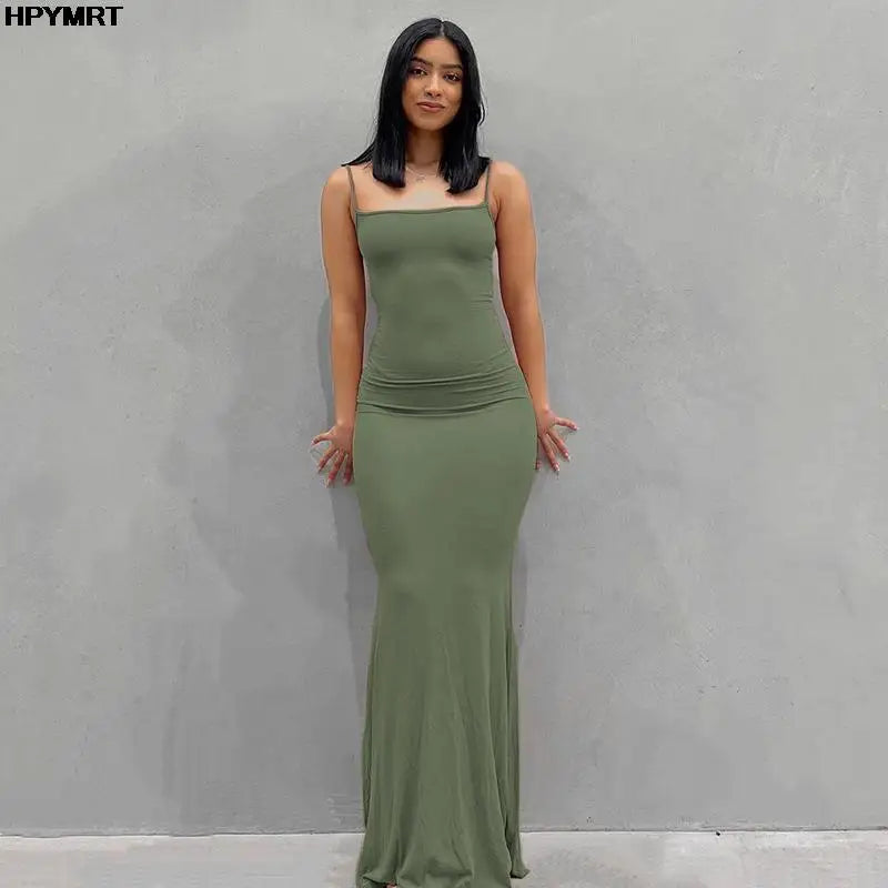 Satin Slip Sleeveless Backless Slim Sexy Maxi Dress 2022 Spring Women Party Y2K Concise Bodycon Elegant Dresses Female Clothing 