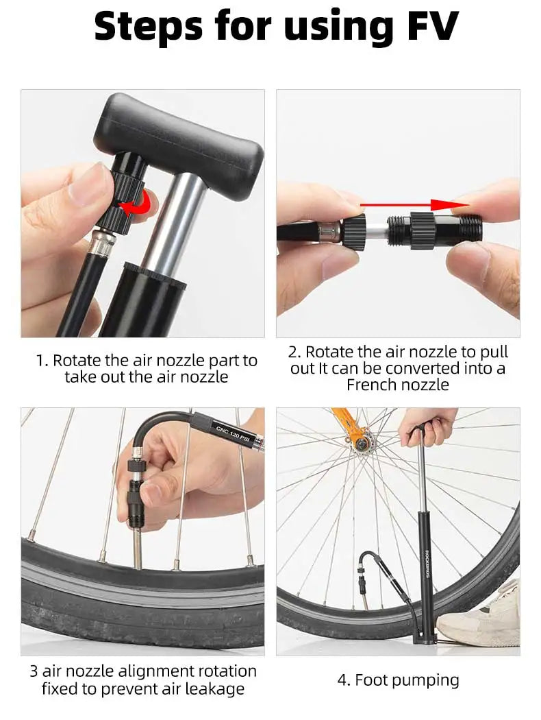 Pompa bici portatile 120 PSI con manometro per valvole Presta e Schrader