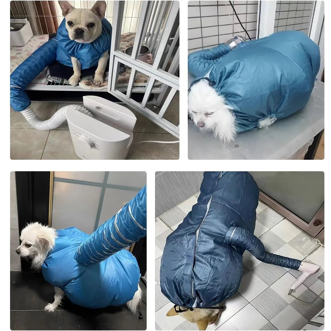 Bolsa de secado para mascotas con manga de accesorio de secador