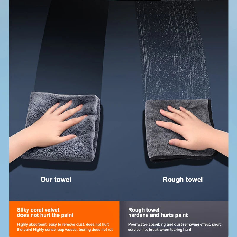 SEAMETAL 40X100CM Car Wash Towel Coral Velvet Microfiber Clean Cloth No Hemming Thickened Soft High Absorbent Car Washing Towels 