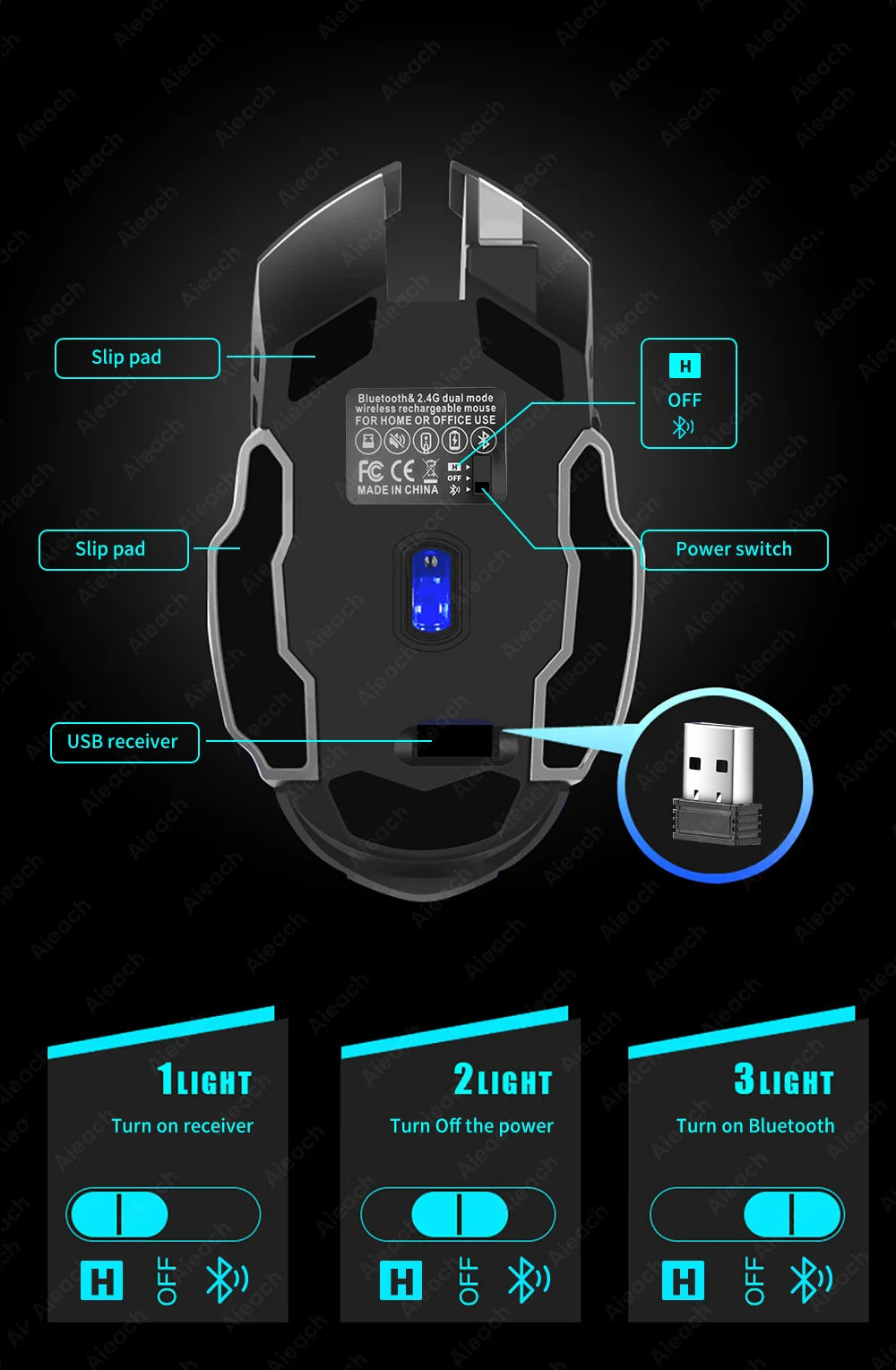 Wireless Bluetooth Gaming Mouse 2.4g USB Rechargeable Ergonomic Mechanical Backlight Design for Laptop PC Computer Gamer