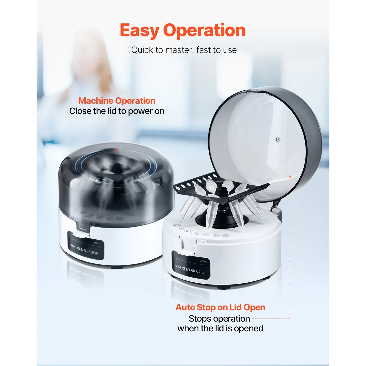Mini centrifuge 7000 tr/min 3013xg avec rotor 2-en-1 pour tubes de laboratoire
