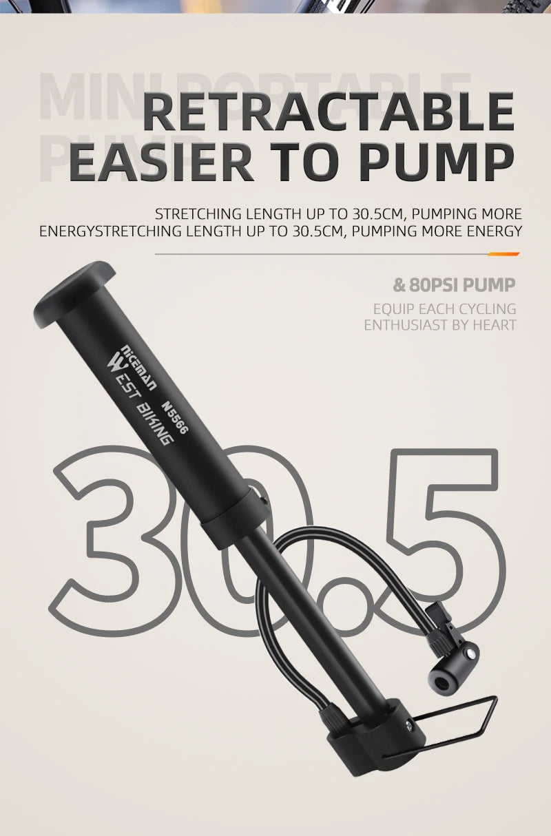 WEST BIKING kompaktni pumpu za pod usto na biciklu — 80 PSI