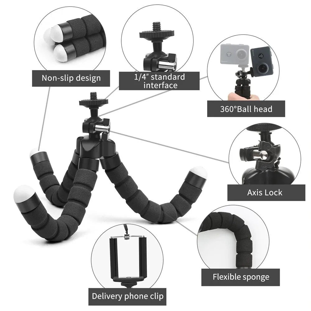 Flexible Mini Phone Tripod with Clip & Ball Head