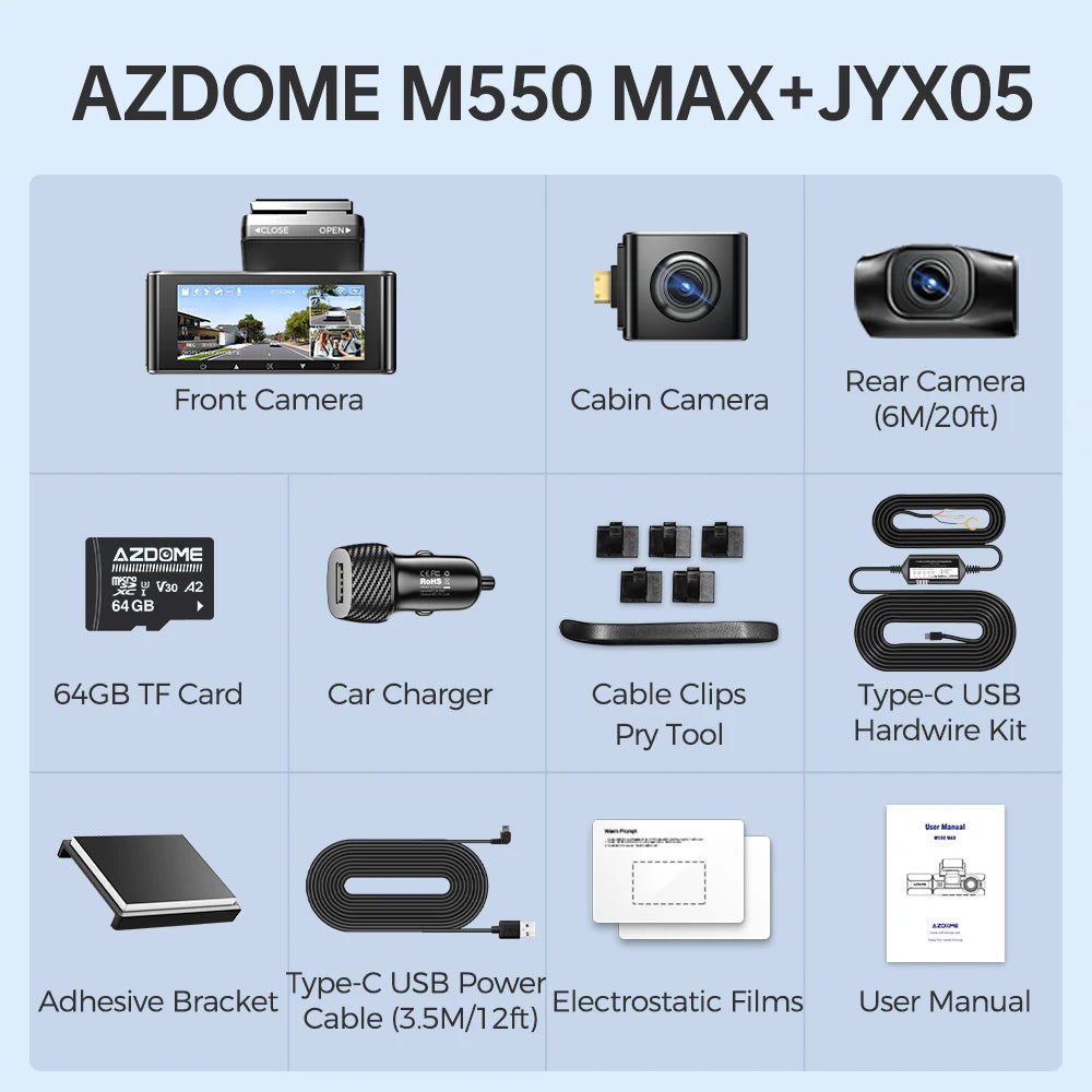 4K 3 Channel Dash Cam with WiFi, GPS, IR Night Vision and Parking Mode