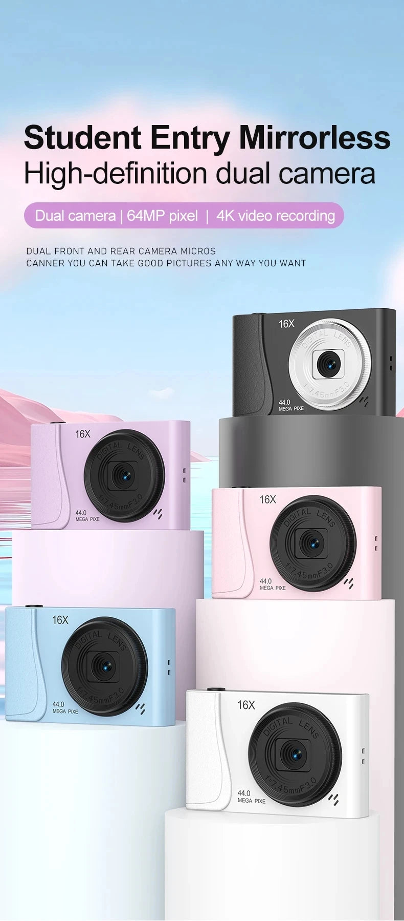 4K Digital Camera 16x Zoom Compact Camcorder