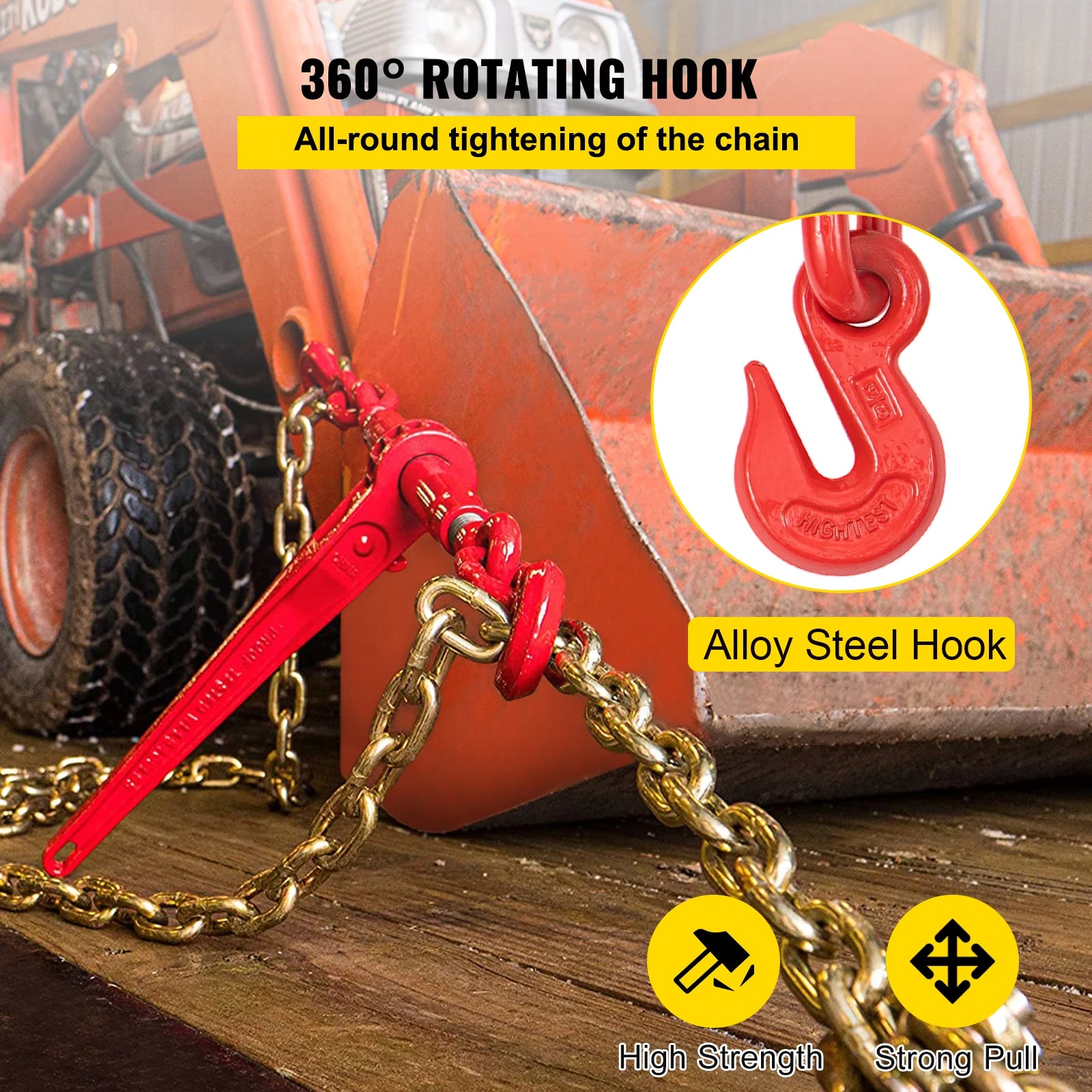 4PCS Chain Load Binder Kit 5/16" 6600 lb Tie Down with Hooks