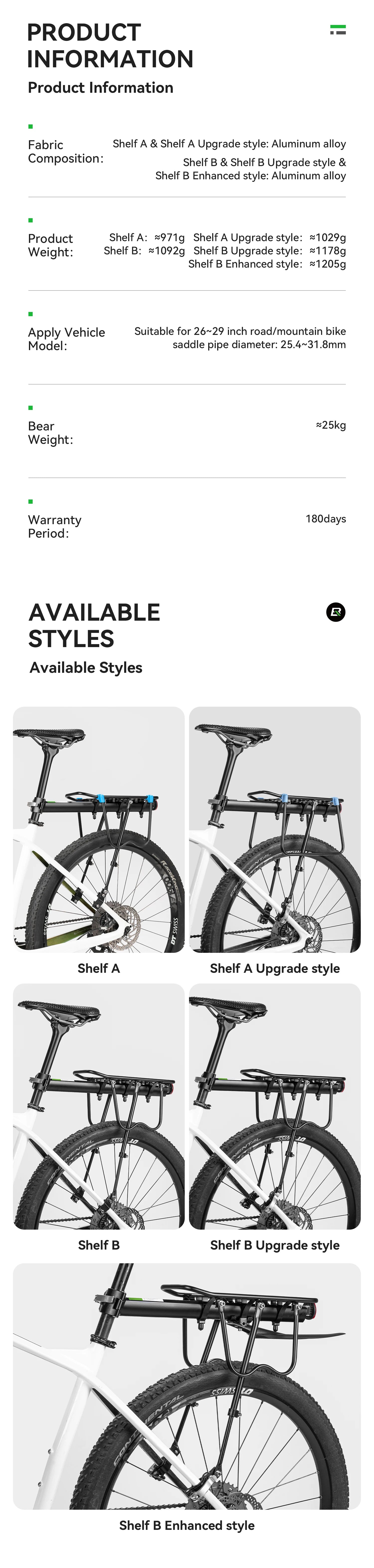 Aluminum Alloy Bike Rear Rack 25kg Detachable Cargo Carrier