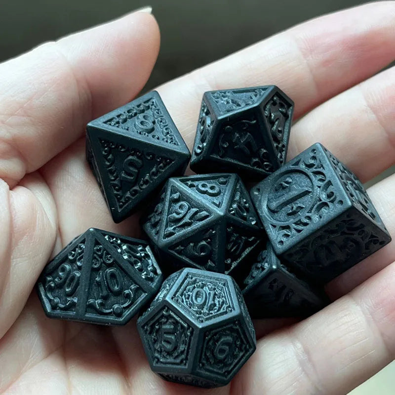 7-Piece Black Embossed Polyhedral Dice Set