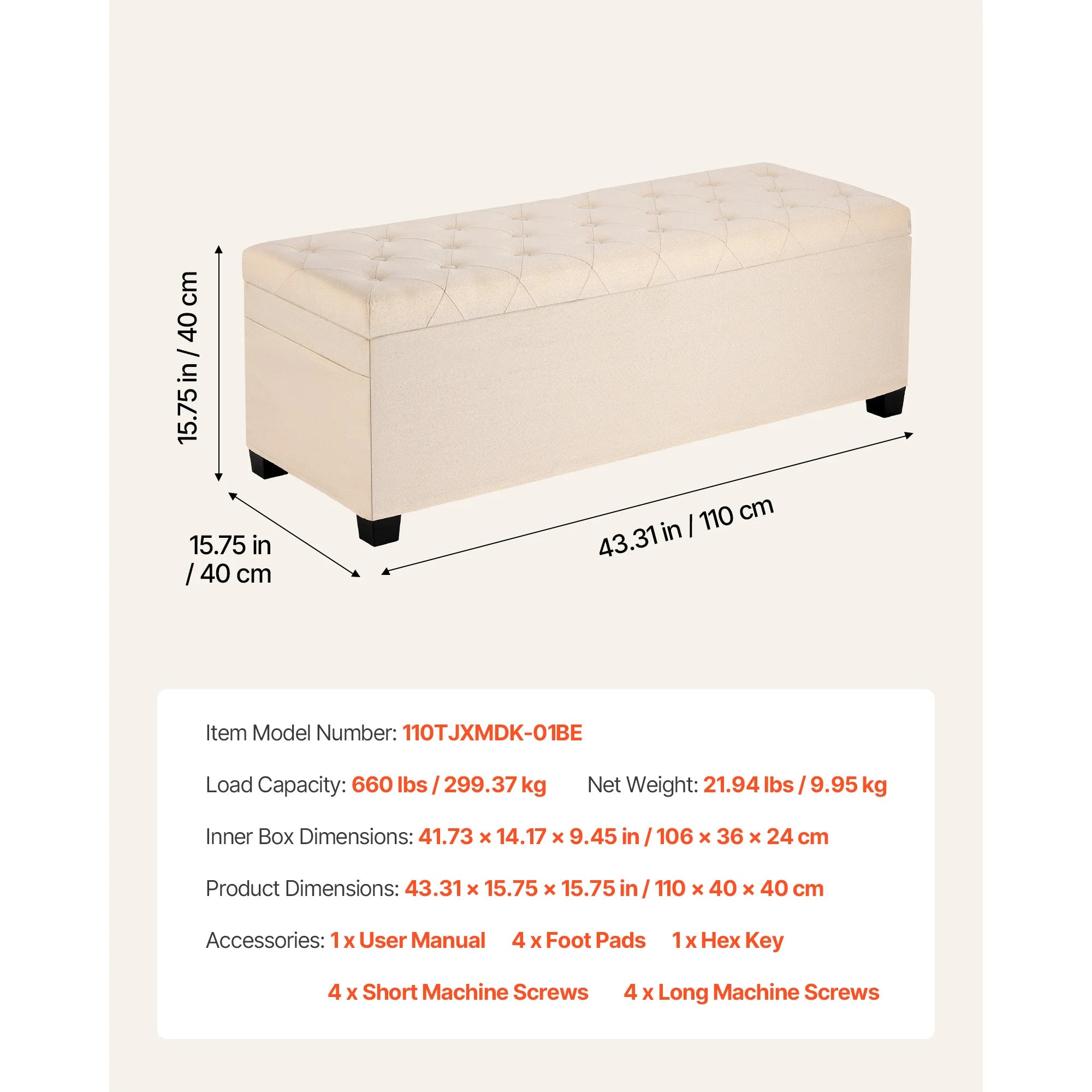 Foldable Storage Ottoman Bench with Hidden Compartments, 660lb Support