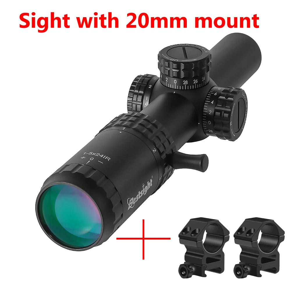 1-5X24 Tactical Optical Rifle Scope Red and Green Illuminated Reticle Hunting Scopes Compact Scope Ar15 Sight 