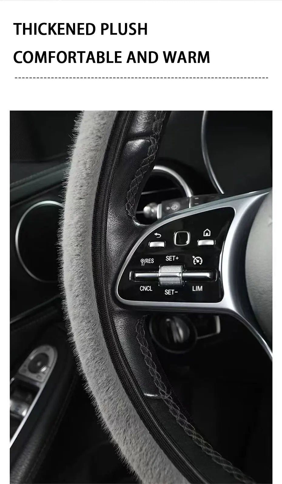 SEAMETAL Winter Warm Steering Wheel Cover Soft Plush Steer Cover Flexible Anti Slip Full-Wrapped Steering Protector for 37-39cm
