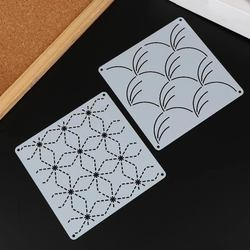 Herbruikbare Sashiko-stijl borduurtemplates — 9 of 32 stuks