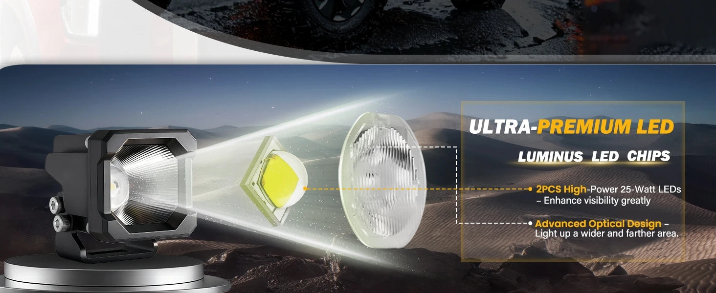 2 Inch LED Pod Lights, 1Pc/2Pcs 50W LED Cubes OffRoad Driving Lights Roof Rack Scene Light White Waterproof Plug and Play 12V DC