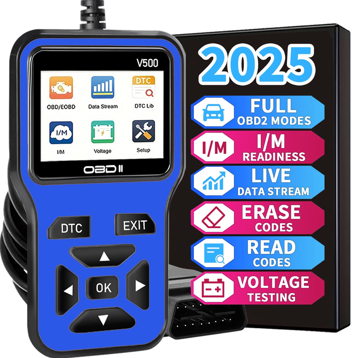 V500 OBD2 Engine Code Reader with Live Data & Voltage Display