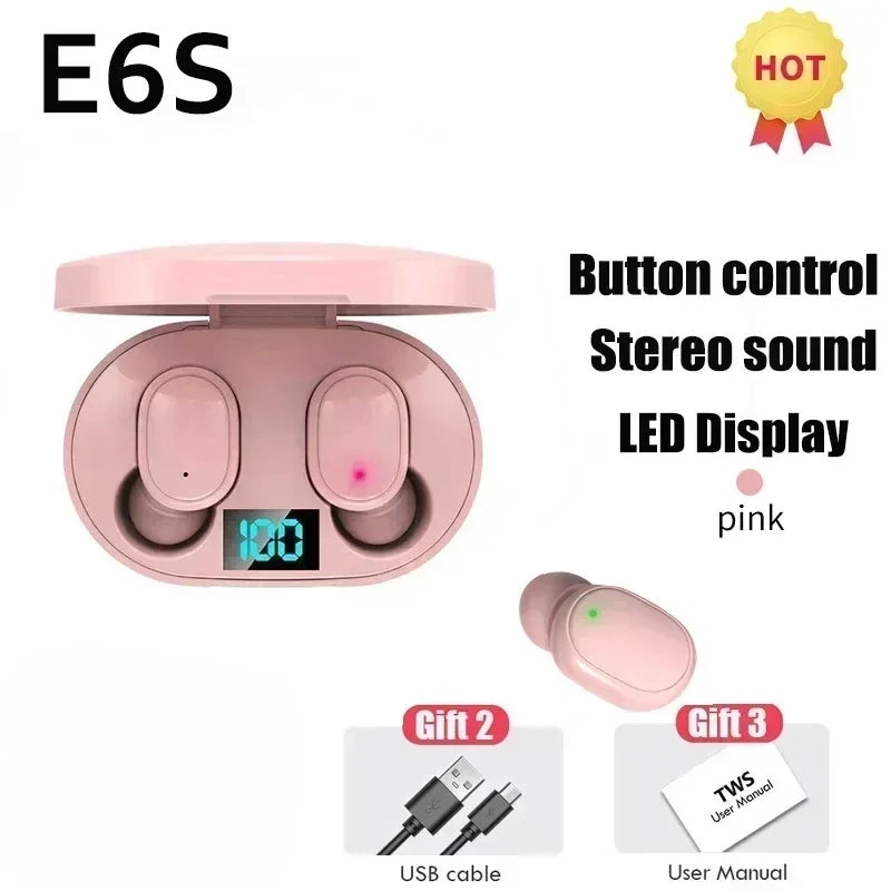 E6S Pink True Wireless Bluetooth Earbuds with Charging Case