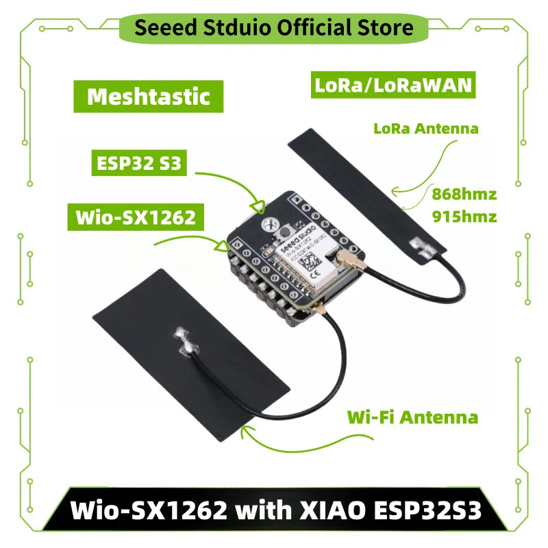 ESP32 S3 LoRa Meshtastic LoRa Module SX1262 868MHz 915MHz Antenna XIAO ESP32S3 for Meshtastic LoRa Starter Kit, LoRaWAN, WiFi, B