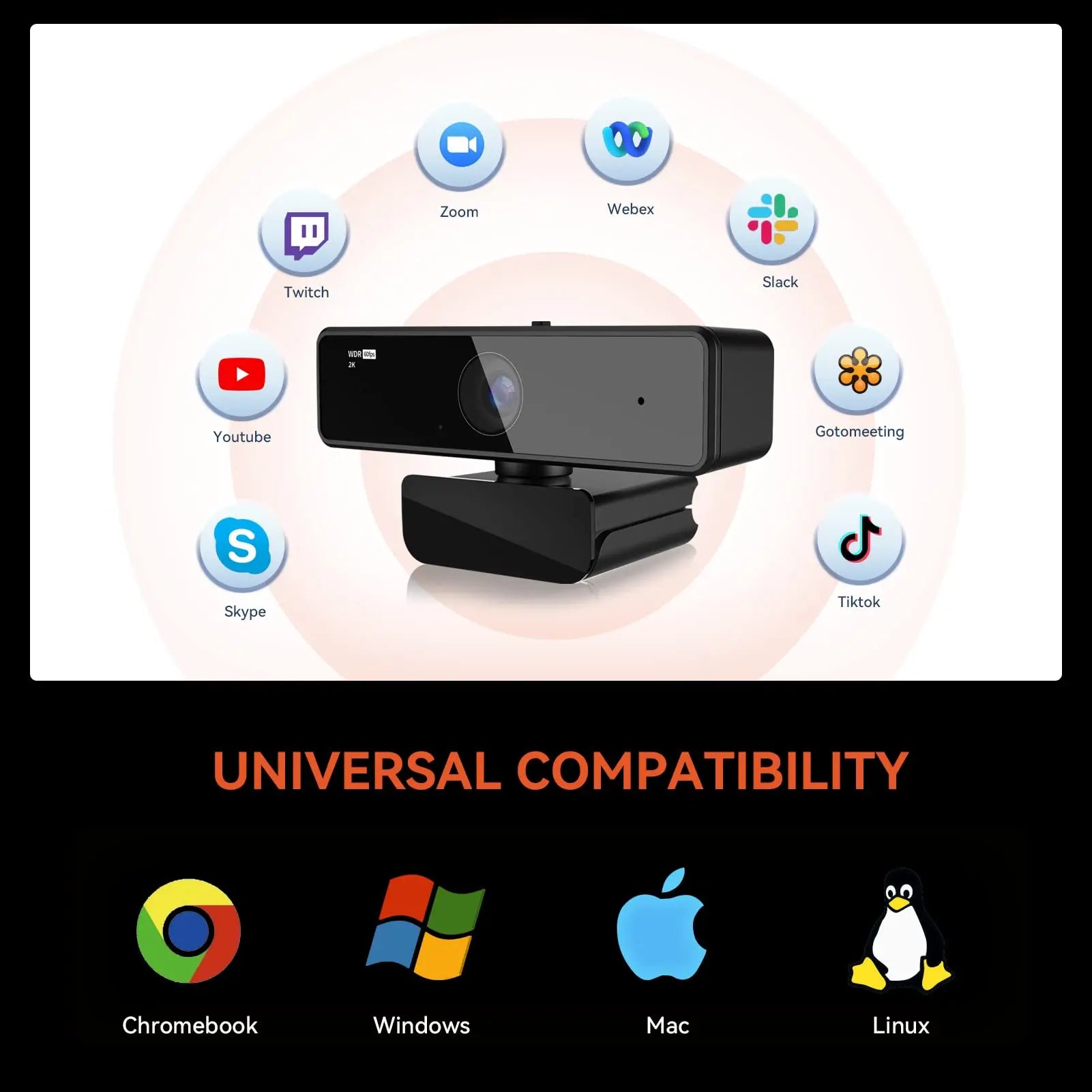 Nuroum 2K QHD Webcam 1440P/60FPS with Noise-Canceling Mics