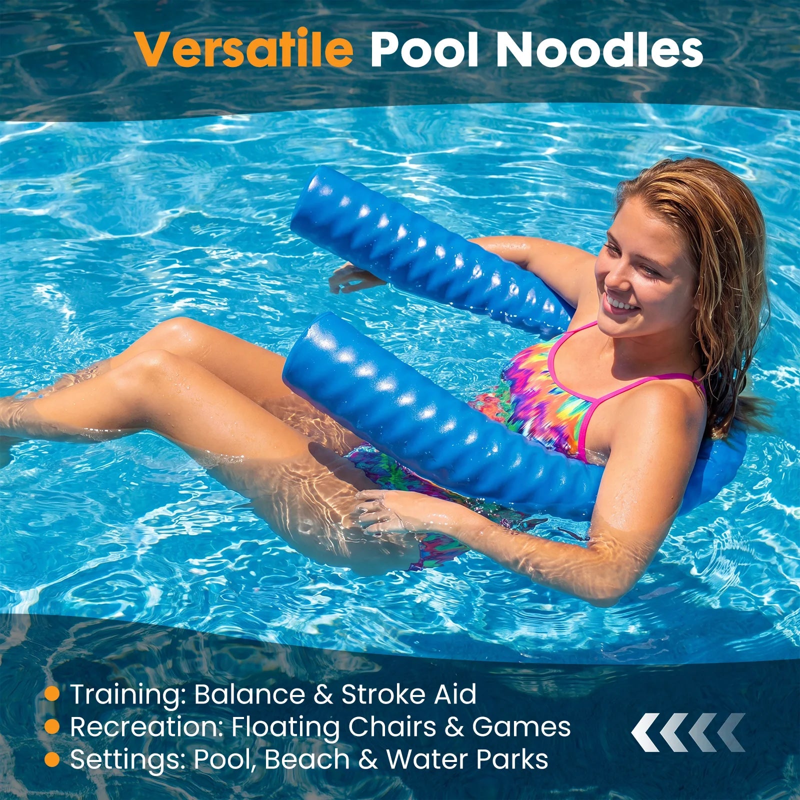 JHK Pool Floating Buoyancy Stick for Swimming and Floating Solid NBR Foam Swim Noodles 3-Layer Vinyl Coated UV Resistant 250lbs Support For Swimming Pool Beach Parties