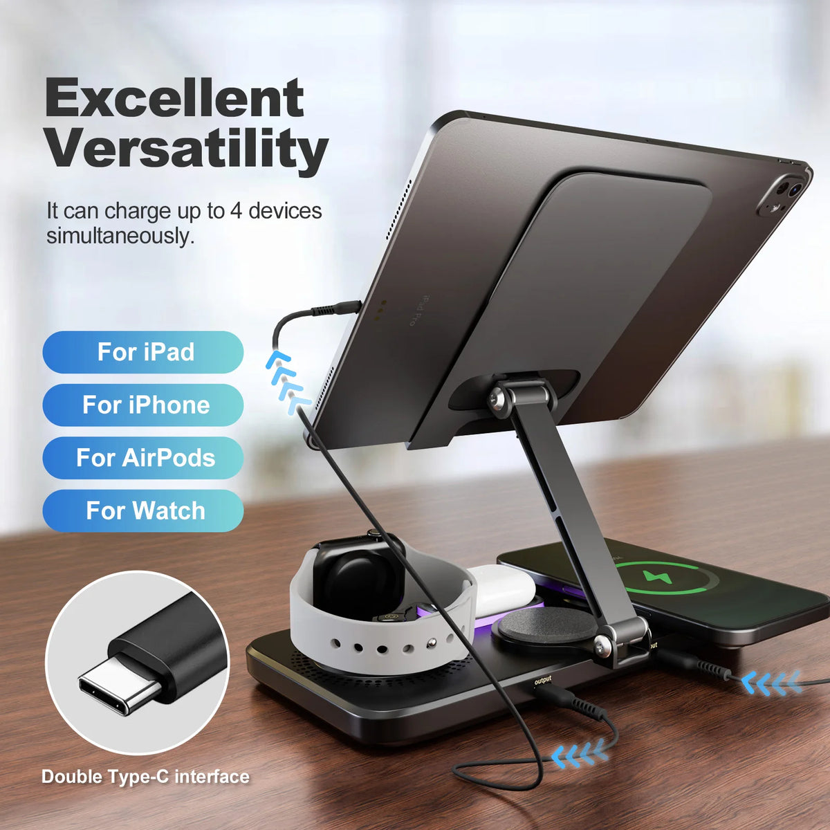 7-in-1 Wireless Charger Stand Pad, 15W Fast Charging