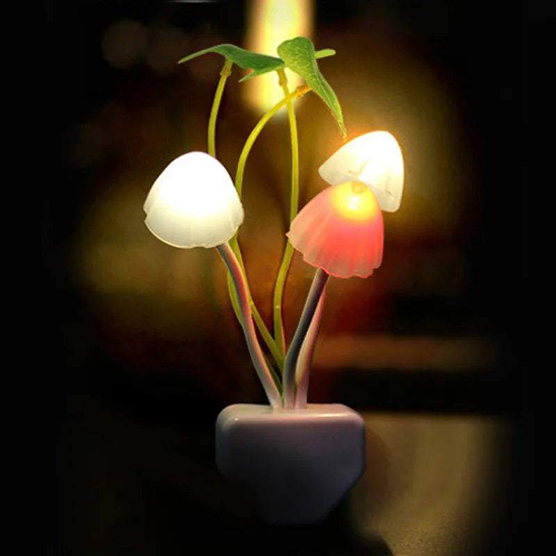 Novelty Mushroom Fungus Night Light EU & US Plug Light Sensor 220V 3 LED Colorful Mushroom Lamp Led Night Lights 